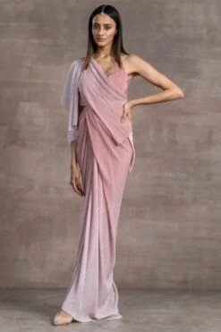 Tarun Tahiliani Pink Draped Dress With Corseted Bodice