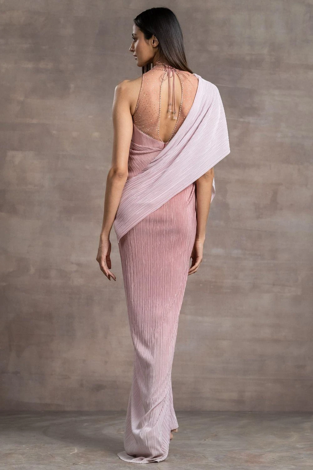 Tarun Tahiliani Pink Draped Dress With Corseted Bodice 3 Tarun Tahiliani Pink Draped Dress With Corseted Bodice - Image 3