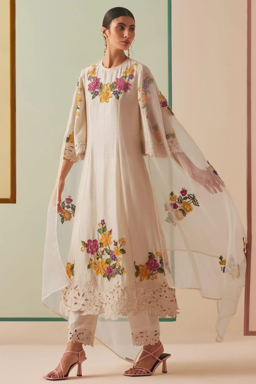 Chandrima Ivory Floral Embroidered Dupatta 1 Chandrima Ivory Floral Embroidered Dupatta