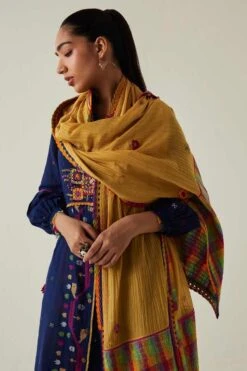 Sunira Designs Yellow Gulzaar Lace Stole -Echo Clothing Store 190523sd02 6
