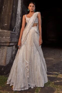 Ritika Mirchandani Embroidered Bustier & Draped Lehenga Sari