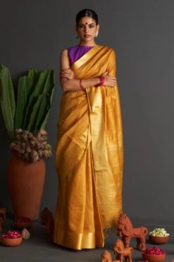 Five Point Five Mustard Checkered Sari