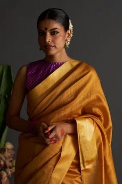 Five Point Five Mustard Checkered Sari -Echo Clothing Store 191023fpf13 3