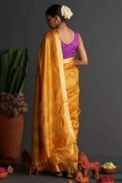 Five Point Five Mustard Checkered Sari -Echo Clothing Store 191023fpf13 4