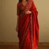 Shorshe Gota Chanderi Rust Red Sari