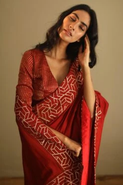 Shorshe Gota Chanderi Rust Red Sari 8 Shorshe Gota Chanderi Rust Red Sari -Echo Clothing Store 1910s25 3