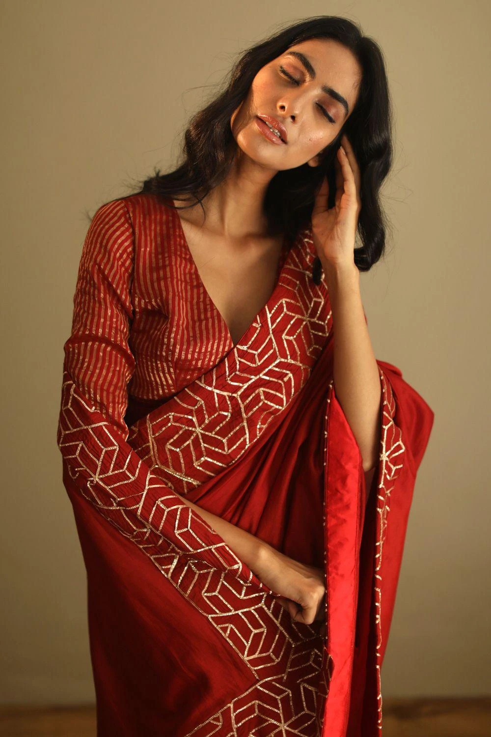 Shorshe Gota Chanderi Rust Red Sari 3 Shorshe Gota Chanderi Rust Red Sari - Image 3