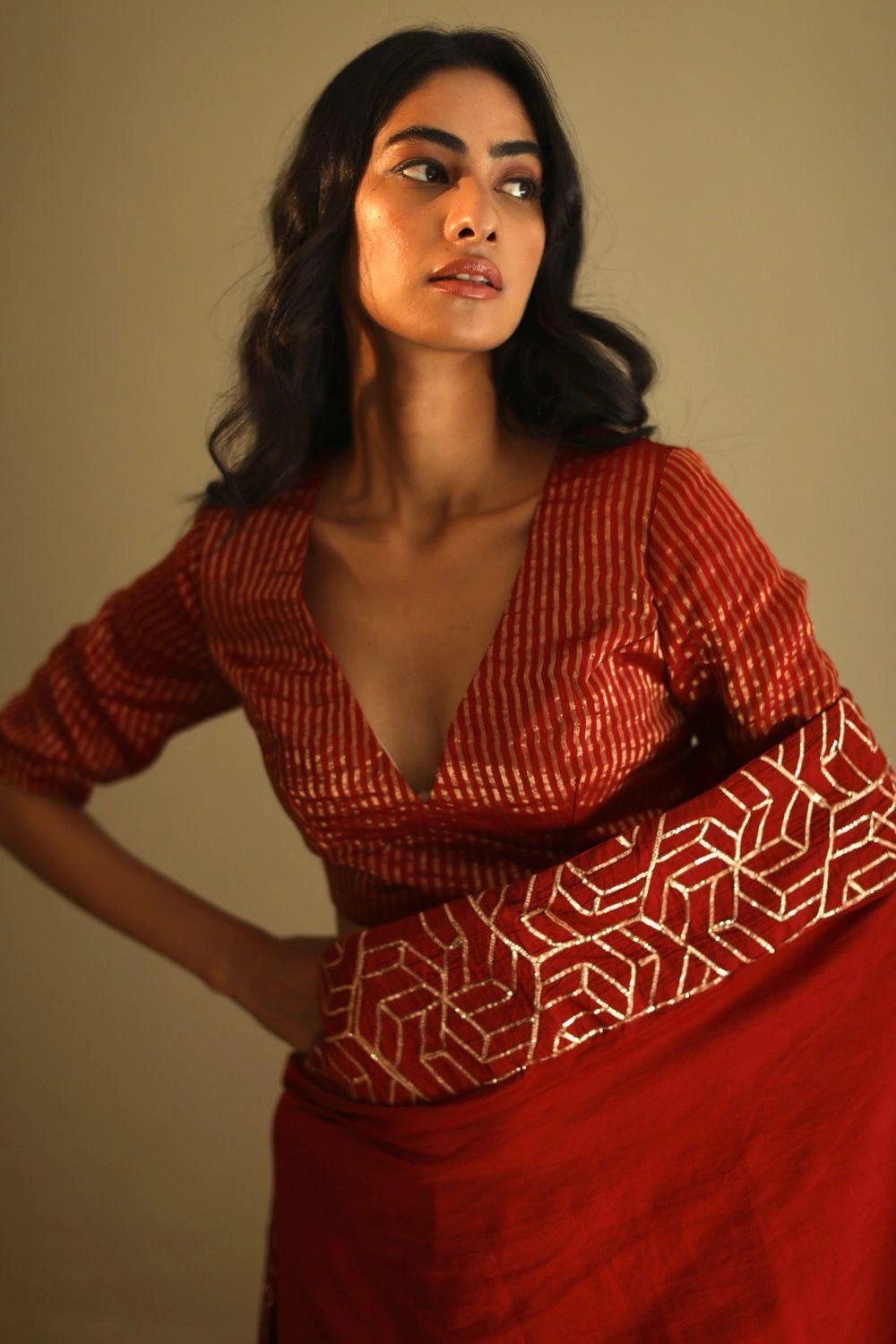 Shorshe Gota Chanderi Rust Red Sari 4 Shorshe Gota Chanderi Rust Red Sari - Image 4