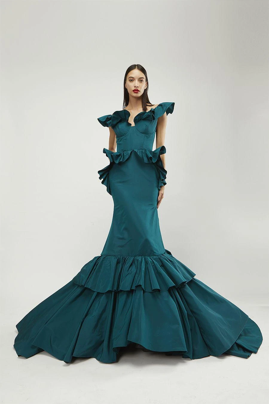 Gauri & Nainika Teal Green Off Shoulder Mermaid Gown 1 Gauri & Nainika Teal Green Off Shoulder Mermaid Gown
