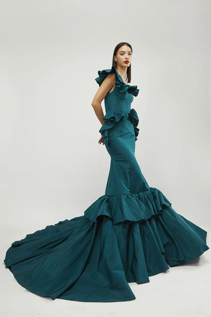 Gauri & Nainika Teal Green Off Shoulder Mermaid Gown 2 Gauri & Nainika Teal Green Off Shoulder Mermaid Gown - Image 2