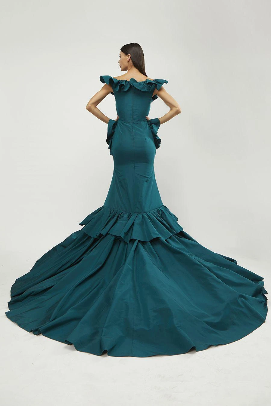 Gauri & Nainika Teal Green Off Shoulder Mermaid Gown 3 Gauri & Nainika Teal Green Off Shoulder Mermaid Gown - Image 3