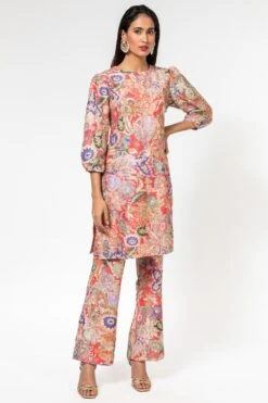 Aisha Rao Red Floral Printed Kurta Set