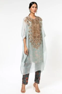 Divya Sheth Powder Blue Organza Kaftan With Inner & Pants