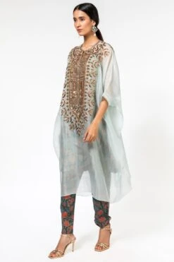 Divya Sheth Powder Blue Organza Kaftan With Inner & Pants -Echo Clothing Store 191ds9 3
