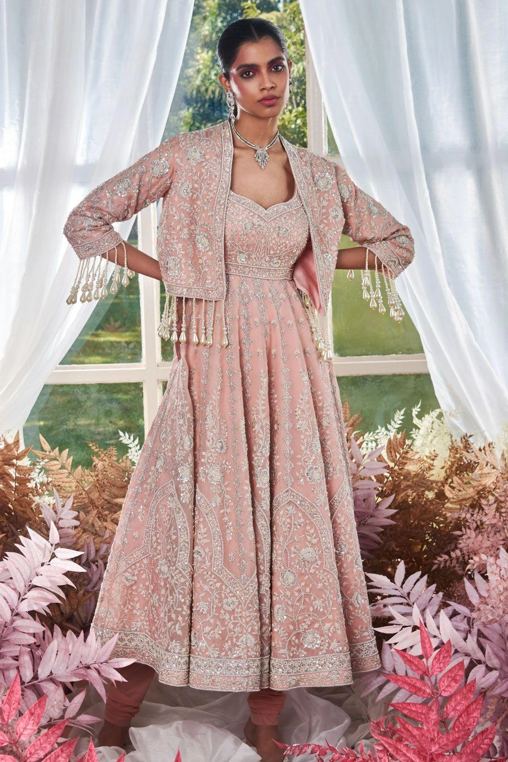 Devika Bhayana Pink Anarkali Set With Short Jacket 1 Devika Bhayana Pink Anarkali Set With Short Jacket