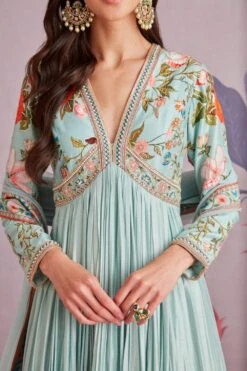 Ridhi Mehra Sea Green Floral Pleated Anarkali Set -Echo Clothing Store 195rm5 3