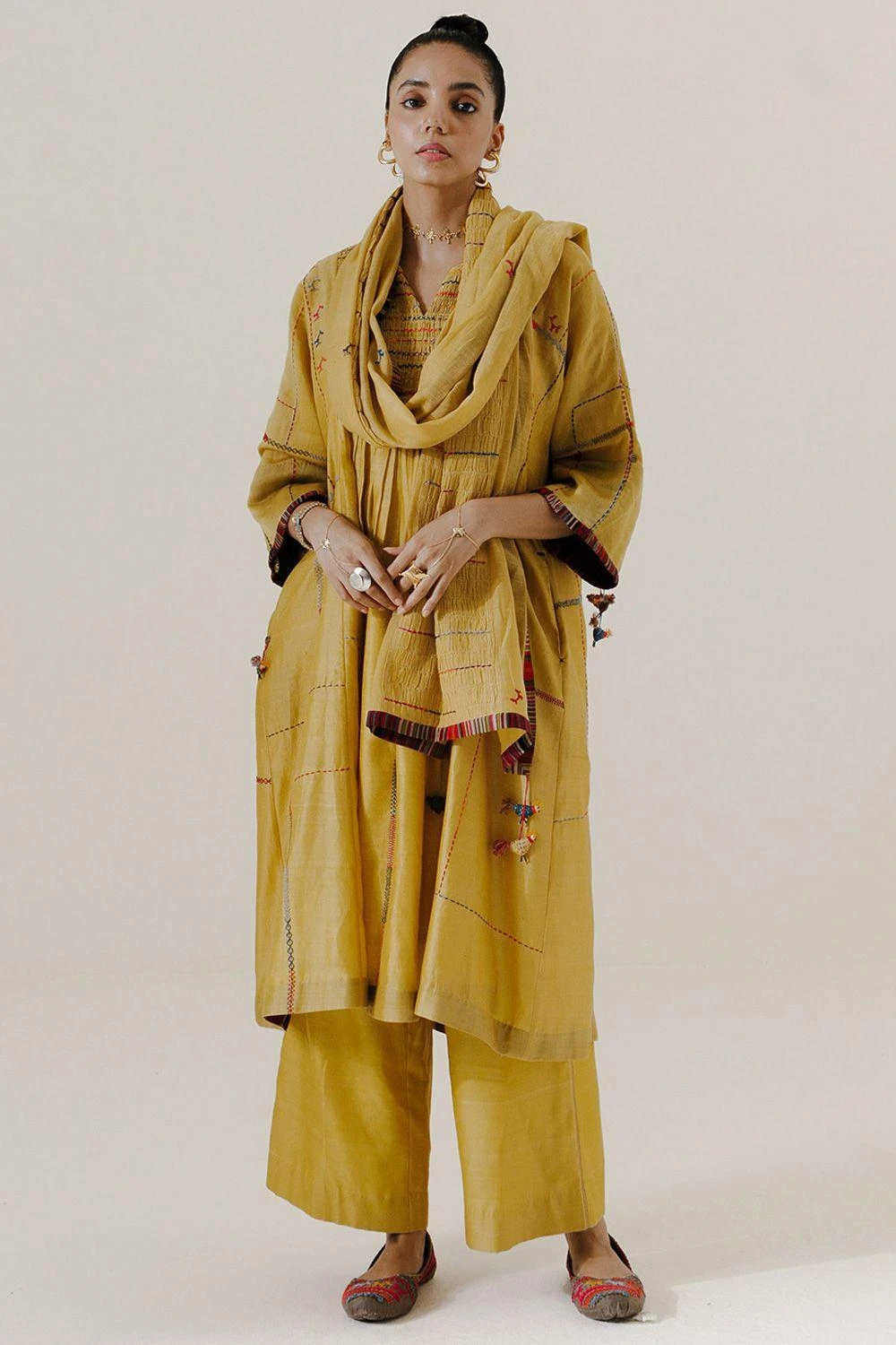 Sunira Designs Yellow Handwoven Chanderi Stole 1 Sunira Designs Yellow Handwoven Chanderi Stole