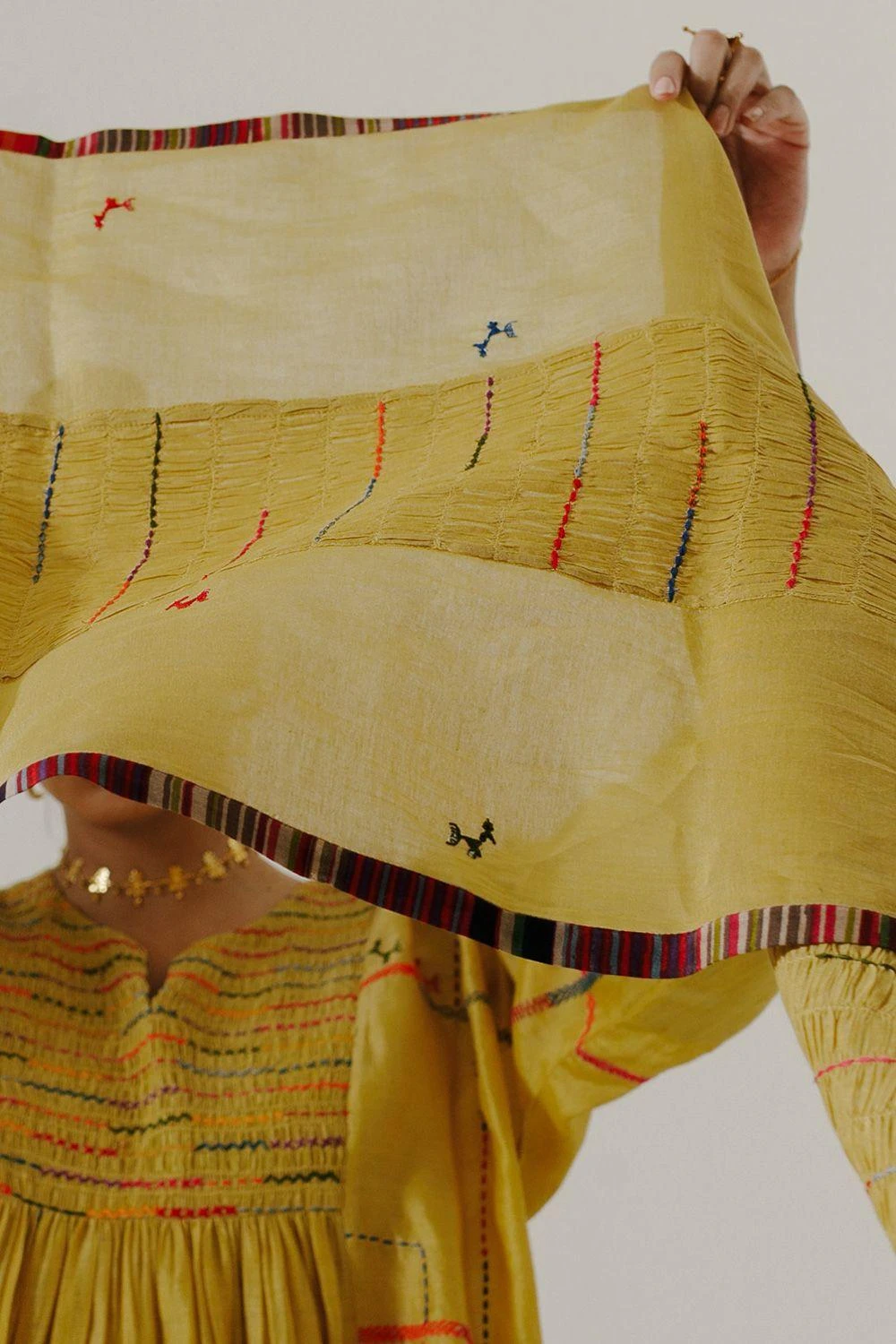 Sunira Designs Yellow Handwoven Chanderi Stole 5 Sunira Designs Yellow Handwoven Chanderi Stole - Image 5