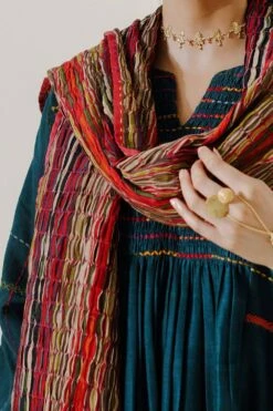 Sunira Designs Multicoloured Handwoven Chanderi Stole -Echo Clothing Store 197sun39 3