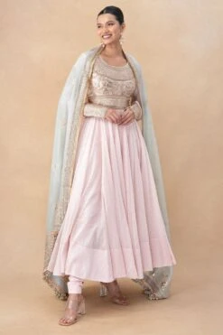 Anamika Khanna Pink Embellished Anarkali Set