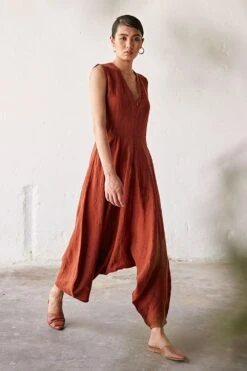 Khara Kapas Brick Red Linen Jumpsuit 6 Khara Kapas Brick Red Linen Jumpsuit -Echo Clothing Store 19923kk8 3