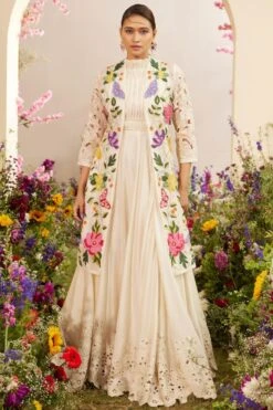 Chandrima Ivory Ruched And Cutwork Maxi Dress