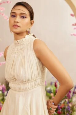 Chandrima Ivory Ruched And Cutwork Maxi Dress -Echo Clothing Store 20032023ca22 3