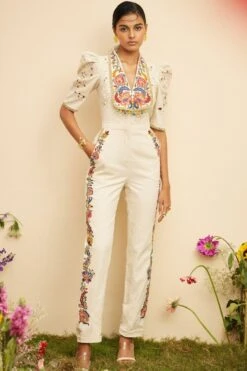 Chandrima Ivory Threadwork And Cutwork Jumpsuit
