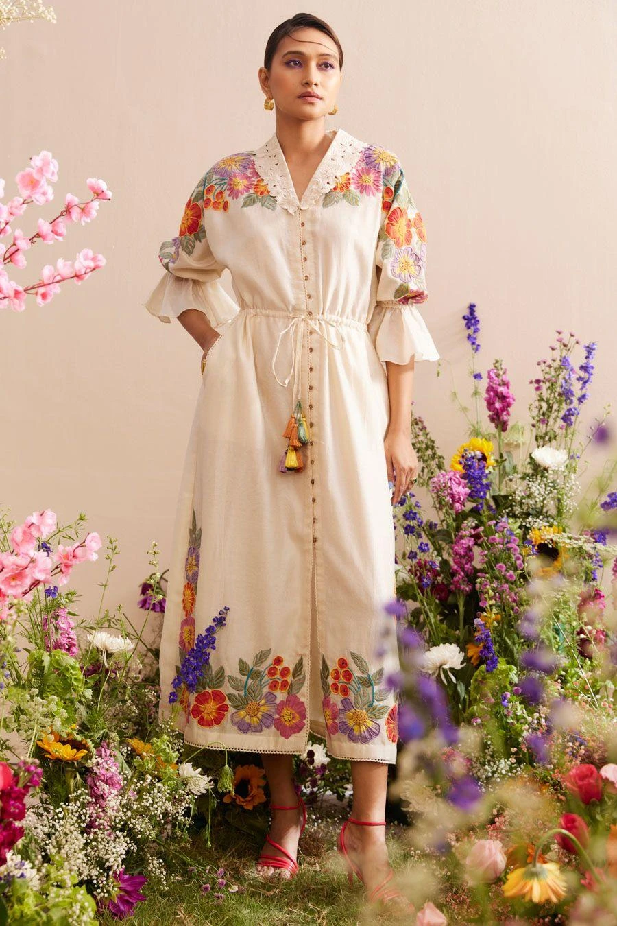 Chandrima Ivory Applique Shirt Dress 1 Chandrima Ivory Applique Shirt Dress