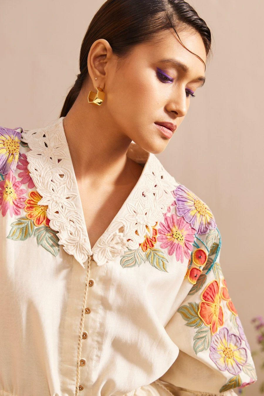 Chandrima Ivory Applique Shirt Dress 2 Chandrima Ivory Applique Shirt Dress - Image 2