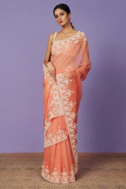 Anushree Reddy Coral Leh Maryul Sari Set