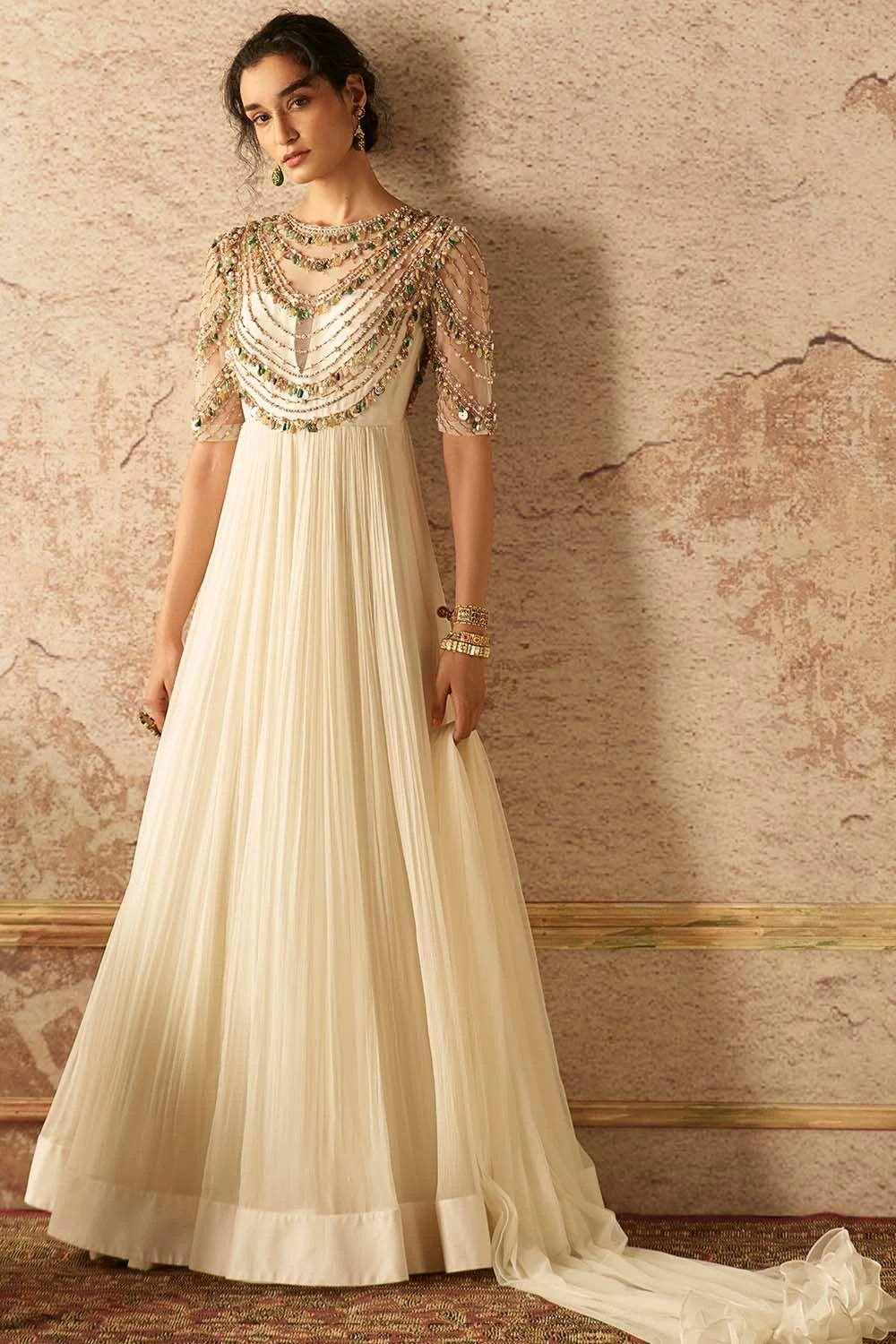 Ridhi Mehra Ivory Jewel Embellished Anarkali Set 1 Ridhi Mehra Ivory Jewel Embellished Anarkali Set