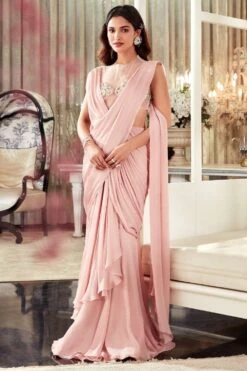 Ridhi Mehra Pastel Pink Ruffle Sari Set
