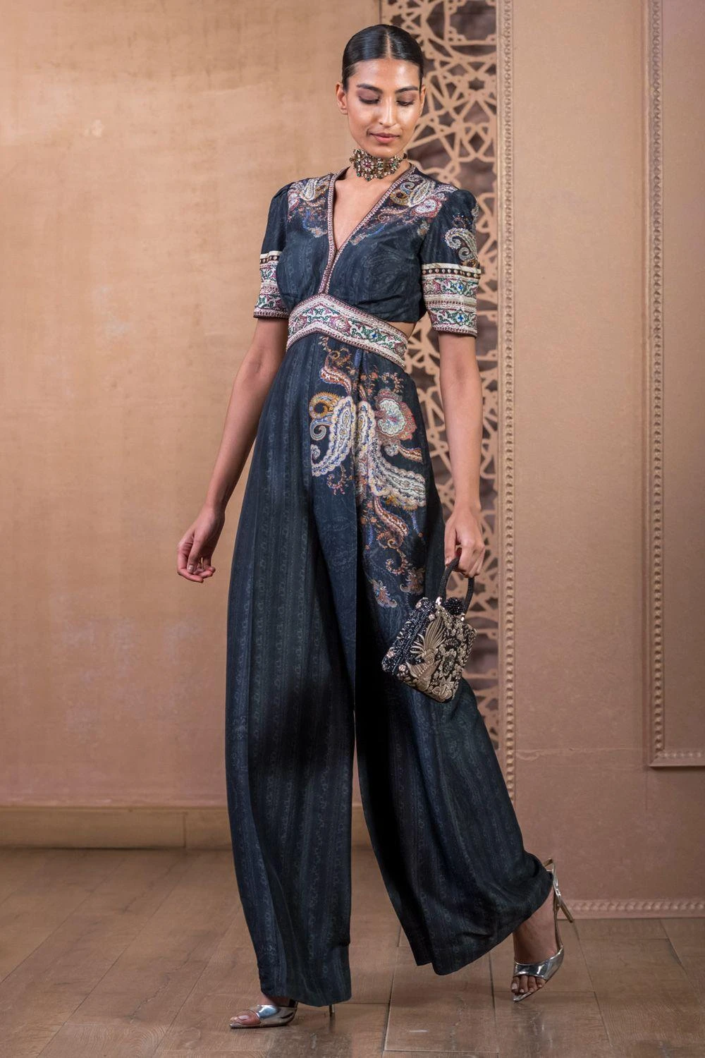 Tarun Tahiliani Black Paisley Printed Jumpsuit 2 Tarun Tahiliani Black Paisley Printed Jumpsuit - Image 2