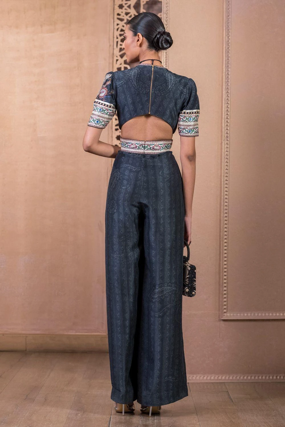 Tarun Tahiliani Black Paisley Printed Jumpsuit 4 Tarun Tahiliani Black Paisley Printed Jumpsuit - Image 4