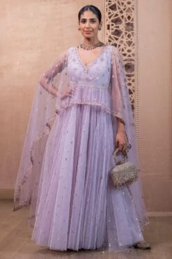 Tarun Tahiliani Lilac Embellished Anarkali Set