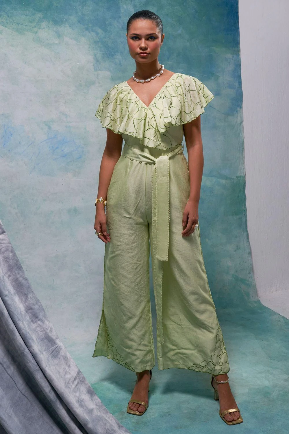 Sakshi Khetterpal Pistachio Frill Jumpsuit 1 Sakshi Khetterpal Pistachio Frill Jumpsuit