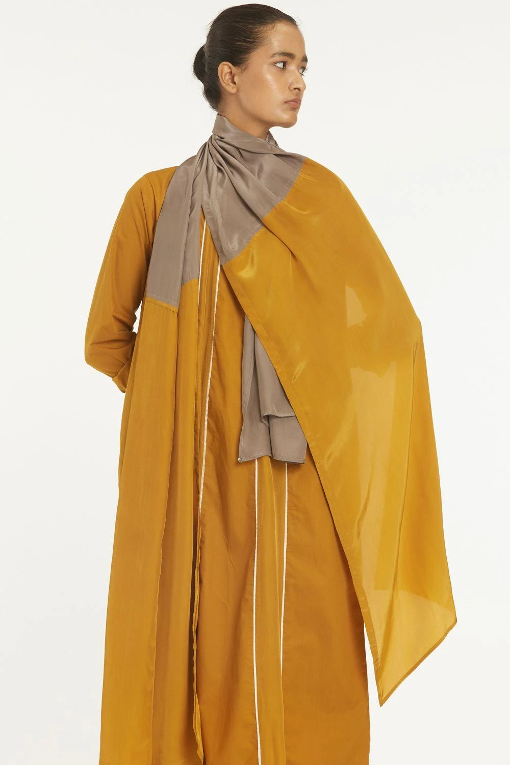 Three Mustard Yellow Panelled Kurta Set With A Dupatta 2 Three Mustard Yellow Panelled Kurta Set With A Dupatta - Image 2