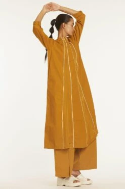 Three Mustard Yellow Panelled Kurta Set With A Dupatta 6 Three Mustard Yellow Panelled Kurta Set With A Dupatta -Echo Clothing Store 208three23 3