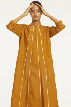 Three Mustard Yellow Panelled Kurta Set With A Dupatta 7 Three Mustard Yellow Panelled Kurta Set With A Dupatta -Echo Clothing Store 208three23 4