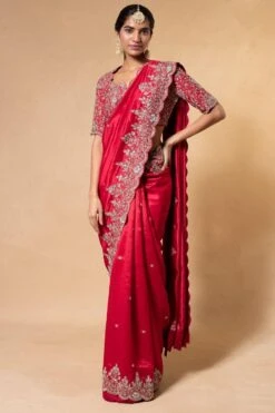 Jayanti Reddy Red Zardosi Embroidered Sari Set