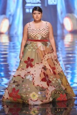 Aisha Rao Beige Trendcadis Appliqued & Embellished Gown