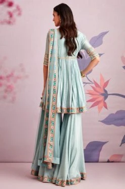 Ridhi Mehra Blue Silk Short Anarkali & Gharara With Dupatta -Echo Clothing Store 2110rm03 3