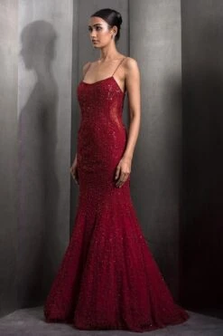 Rohit Gandhi + Rahul Khanna Claret Red Starry Glitch Gown -Echo Clothing Store 2124rgrk2 3