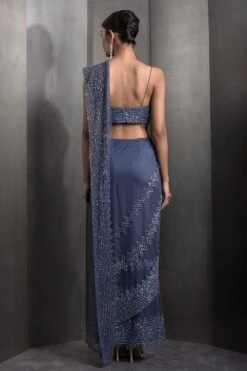 Rohit Gandhi + Rahul Khanna Galaxy Blue Tulle Pre-Draped Sari Set -Echo Clothing Store 2124rgrk26 4