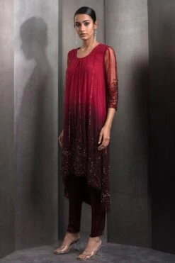 Rohit Gandhi + Rahul Khanna Claret Red Embellished Ombre Kurta-pant Set 7 Rohit Gandhi + Rahul Khanna Claret Red Embellished Ombre Kurta-pant Set -Echo Clothing Store 2124rgrk4 3