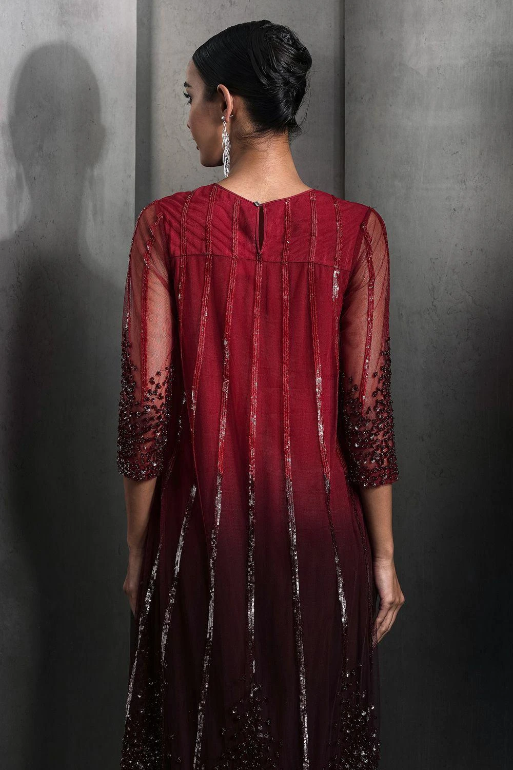 Rohit Gandhi + Rahul Khanna Claret Red Embellished Ombre Kurta-pant Set 5 Rohit Gandhi + Rahul Khanna Claret Red Embellished Ombre Kurta-pant Set - Image 5