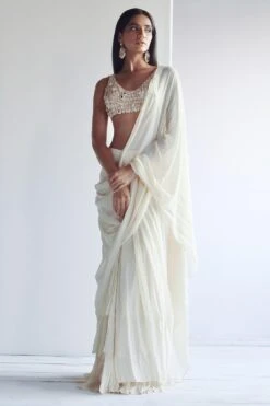 Arpita Mehta Coconut Ruffle Sari Set