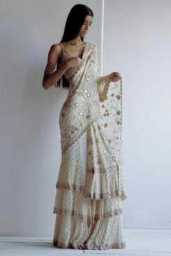Arpita Mehta Coconut Hand Embellished Sari Set