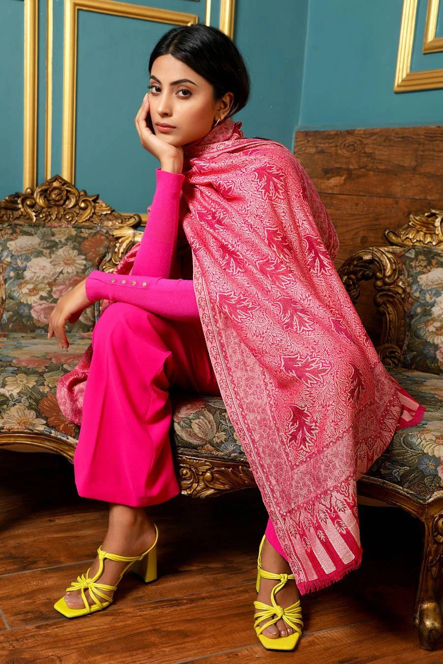 Dusala India Pink Handwoven Cashmere Fine Wool Stole 1 Dusala India Pink Handwoven Cashmere Fine Wool Stole